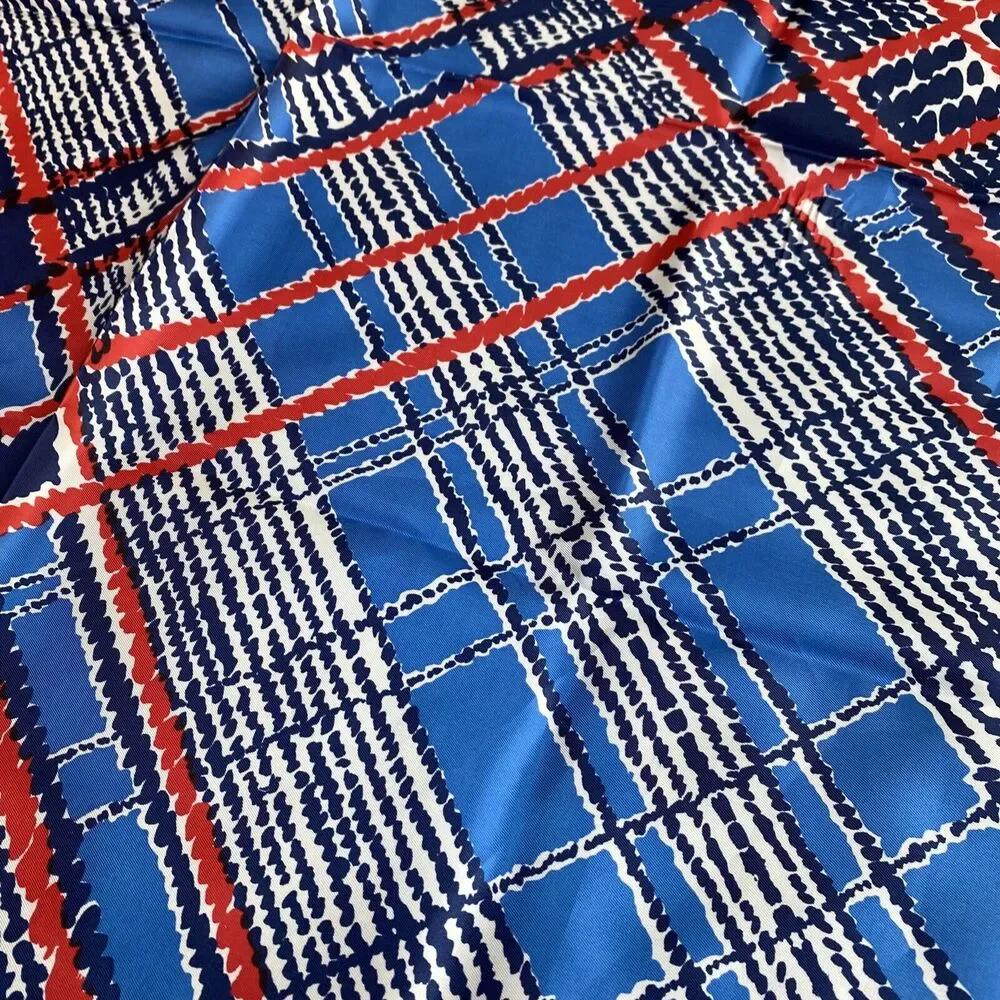 Vintage Glentex scarf 100% polyester Japan 27” square red white blue geometric